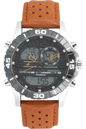 Fastrack Quartz Analog Digital Grey Dial Leather Strap Watch for Guys