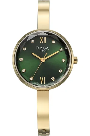 Titan Raga Showstopper Quartz Analog Green Dial Metal Strap Watch for Women
