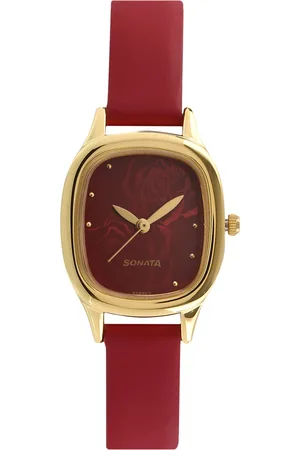 Sonata Quartz Analog Red Dial Leather Strap Watch for Women