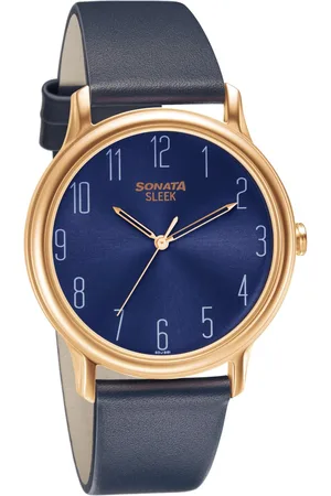 Sonata Quartz Analog Blue Dial Leather Strap Watch for Men