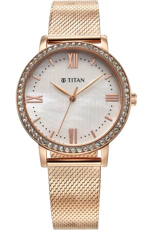 Titan Purple Style Up Quartz Analog White Dial Stainless Steel Strap Watch for Women