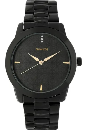 Sonata Quartz Analog Black Dial Metal Strap Watch for Men