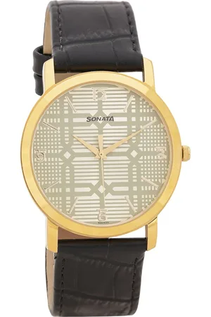 Sonata Quartz Analog Silver Dial Leather Strap Watch for Men