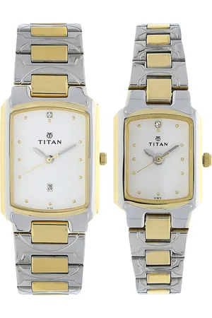 Titan Quartz Analog with Date White Dial Stainless Steel Strap Watch for Couple
