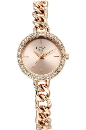 Titan Raga Showstopper Quartz Analog Rose Gold Dial Metal Strap Watch for Women