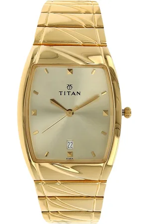 Titan Rectangle Champagne Dial Analog with Date Stainless Steel Strap watch for Men