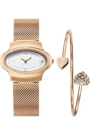 Fastrack Pulse Quartz Analog White Dial Rose Gold Stainless Steel Strap Watch For Girls