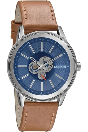 Sonata Quartz Multifunction Blue Dial Leather Strap Watch for Men