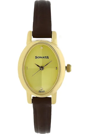 Sonata Quartz Analog Champagne Dial Leather Strap Watch for Women