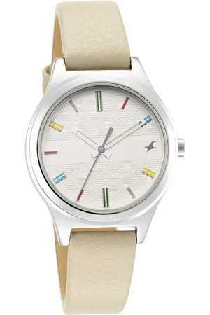 Fastrack Stunners Quartz Analog White Dial Leather Strap Watch for Girls