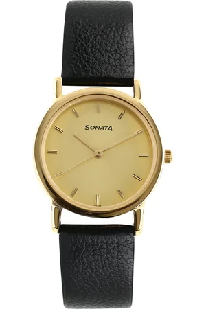 Sonata Quartz Analog Champagne Dial Leather Strap Watch for Men