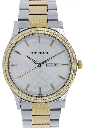 Titan Quartz Analog with Day and Date Silver Dial Two Toned Stainless Steel Strap Watch For Men