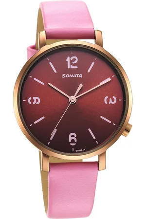 Sonata Essentials Brown Dial Leather Strap Watch for Women