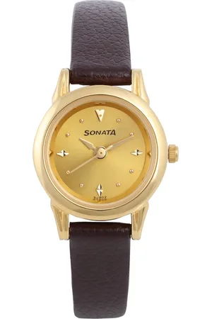 Sonata Quartz Analog Champagne Dial Leather Strap Watch for Women