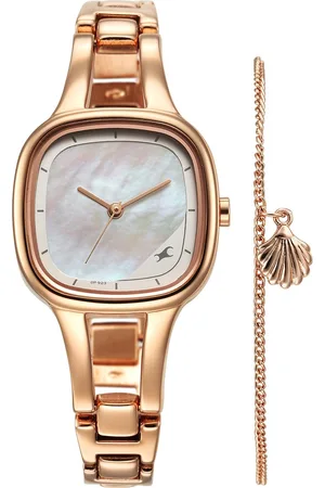Fastrack Pulse Quartz Analog Mother Of Pearl Dial Rose Gold Metal Strap Watch For Girls