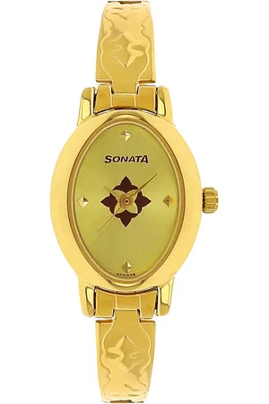 Sonata Quartz Analog Champagne Dial Stainless Steel Strap Watch for Women