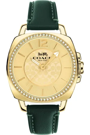 Coach Quartz Analog Golden Dial Leather Strap Watch for Women
