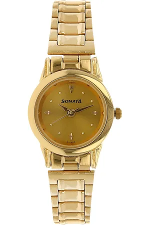 Sonata Quartz Analog Champagne Dial Stainless Steel Strap Watch for Women
