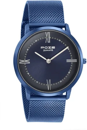 Sonata Poze Quartz Analog Blue dial Metal Strap Watch for Men