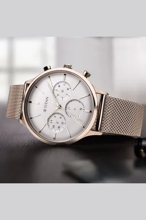 Titan Light Leathers Silver Dial Quartz Multifunction Stainless Steel Strap Watch for Men