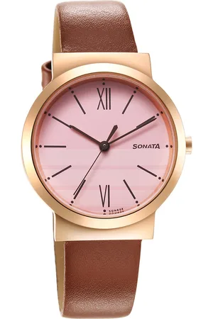 Sonata Essentials Pink Dial Leather Strap Watch for Women