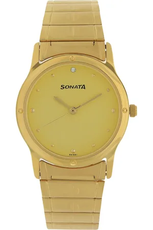 Sonata Quartz Analog Champagne Dial Stainless Steel Strap Watch for Men