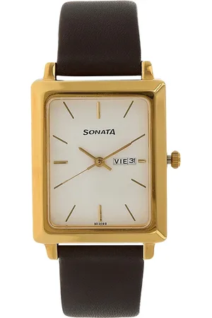 Sonata Quartz Analog with Day and Date White Dial Leather Strap Watch for Men