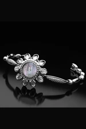 Titan Raga Silver Mother Of Pearl Dial Analog Sterling Silver Strap Watch for Women