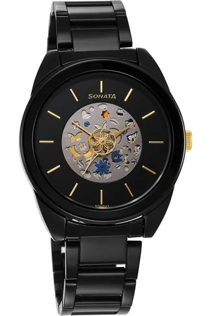 Sonata Unveil Quartz Multifunction Black Dial Stainless Steel Strap Watch for Women