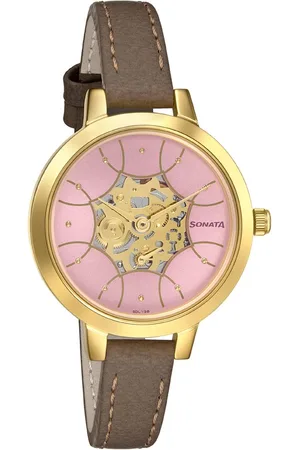 Sonata Unveil Quartz Multifunction Leather Strap Watch for Women