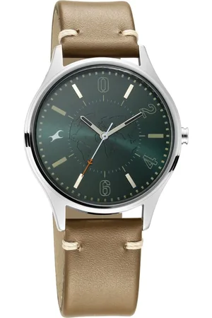 Fastrack Tripster Quartz Analog Green Dial Leather Strap Watch for Guys