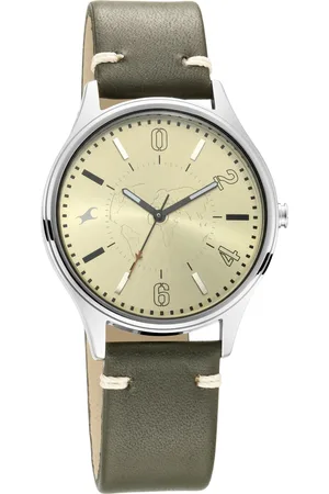 Fastrack Tripster Quartz Analog Green Dial Leather Strap Watch for Guys