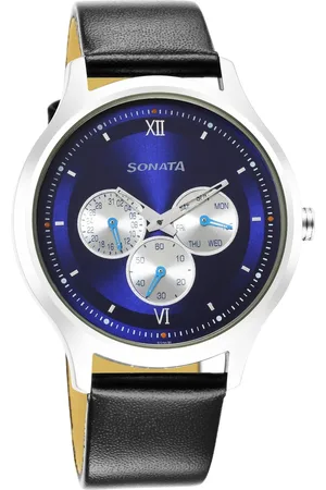 Sonata Force Quartz Multifunction Blue Dial Leather Strap Watch for Men