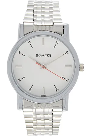 Sonata Quartz Analog White Dial Stainless Steel Strap Watch for Men