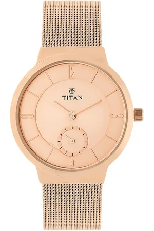 Titan Quartz Analog Rose Gold Dial Stainless Steel Strap Watch for Women
