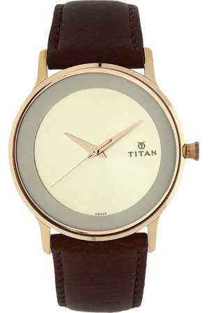 Titan Champagne Dial Analog Leather Strap watch for Men