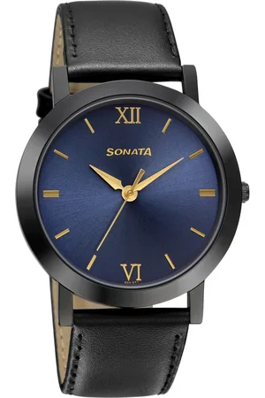Sonata Quartz Analog Blue Dial Leather Strap Watch for Men