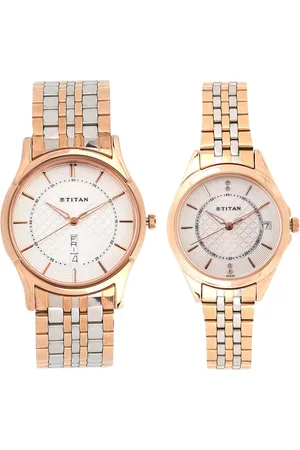 Titan Quartz Analog with Day and Date Silver Dial Stainless Steel Strap Watch for Couple