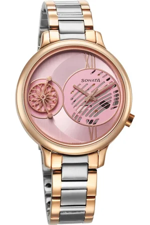 Sonata Unveil Quartz Analog Pink Dial Metal Strap Watch for Women