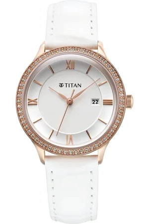 Titan Bright Leathers Silver Dial Analog with Date Leather Strap watch for Women