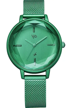 Fastrack Vyb Aurora Quartz Analog Green Dial Stainless Steel Strap Watch for Girls
