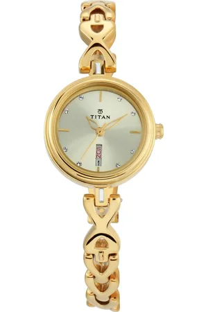 Titan Quartz Analog with Day and Date Champagne Dial Metal Strap Watch for Women