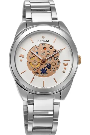 Sonata Unveil Quartz Multifunction Silver Dial Stainless Steel Strap Watch for Women