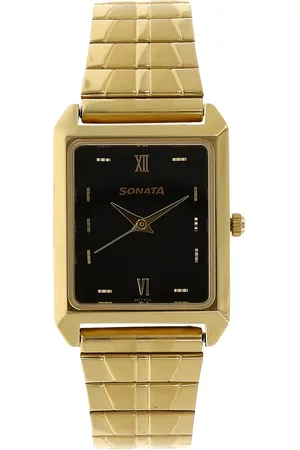 Sonata Quartz Analog Black Dial Metal Strap Watch for Men
