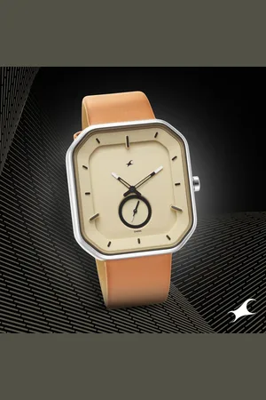 Fastrack After Dark Beige Dial Leather Strap Watch for Guys