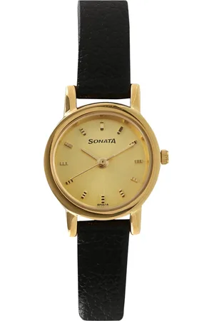 Sonata Quartz Analog Champagne Dial Leather Strap Watch for Women