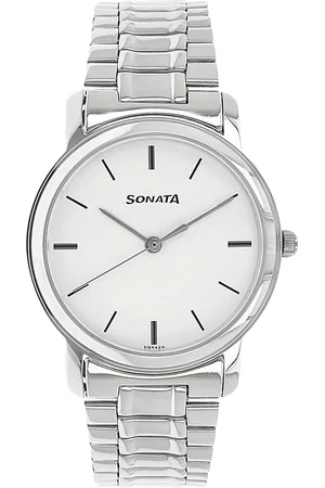 Sonata Quartz Analog White Dial Stainless Steel Strap Watch for Men