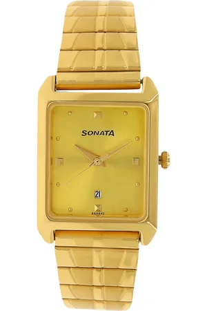 Sonata Quartz Analog Champagne Dial Stainless Steel Strap Watch for Men