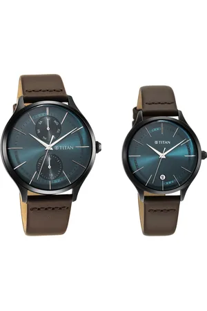 Titan Bandhan Green Dial Analog with Date Leather Strap watch for Couple