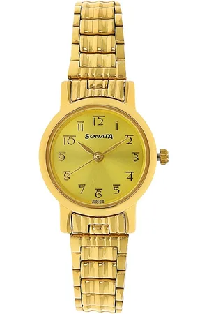 Sonata Quartz Analog Champagne Dial Stainless Steel Strap Watch for Women